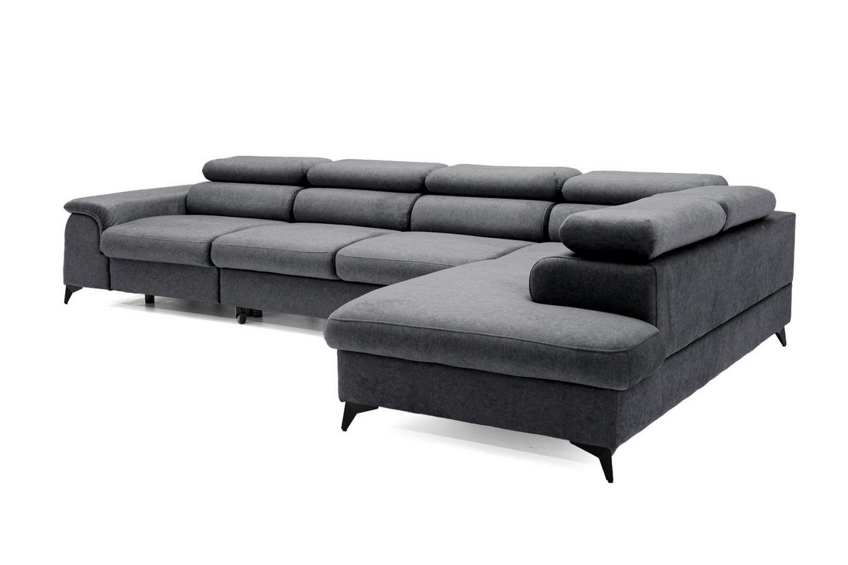 ECKSOFA Plaza Maxi Dunkelgrau mit Schlaffunktion und Bettkasten 6x verstellbare Kopfstützen - Dunkelgrau, Textil (203/350cm) - Muffo