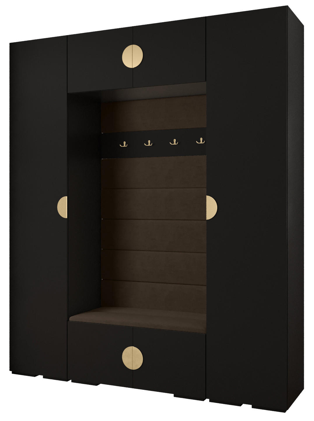 Abiks Möbel Garderoben-Set Schwarz, Braun, Gold 200x236.7x47 cm