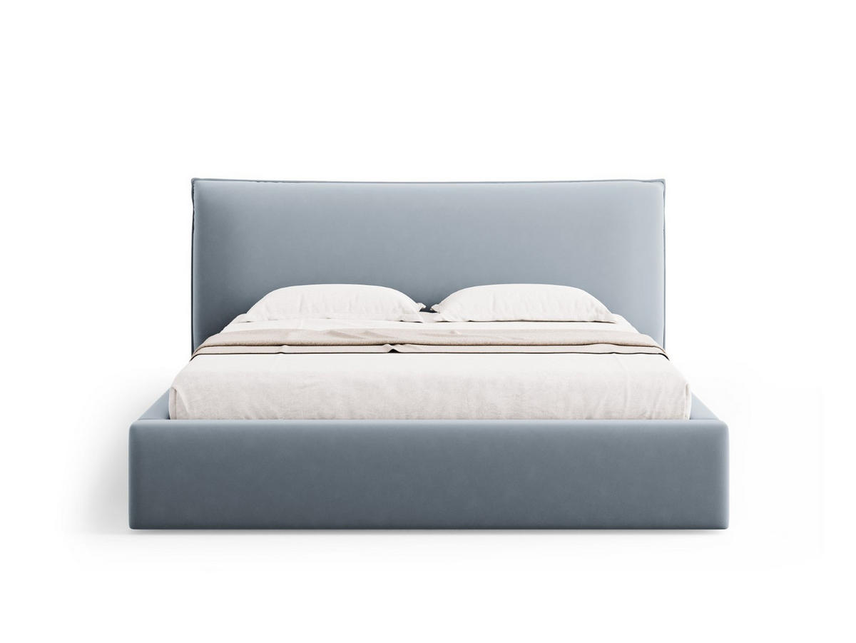 BETT mit Bettkasten und Kopfteil Kaelle aus Samt hellblau 160x200cm - Hellblau, Textil (160/200cm) - Micadoni