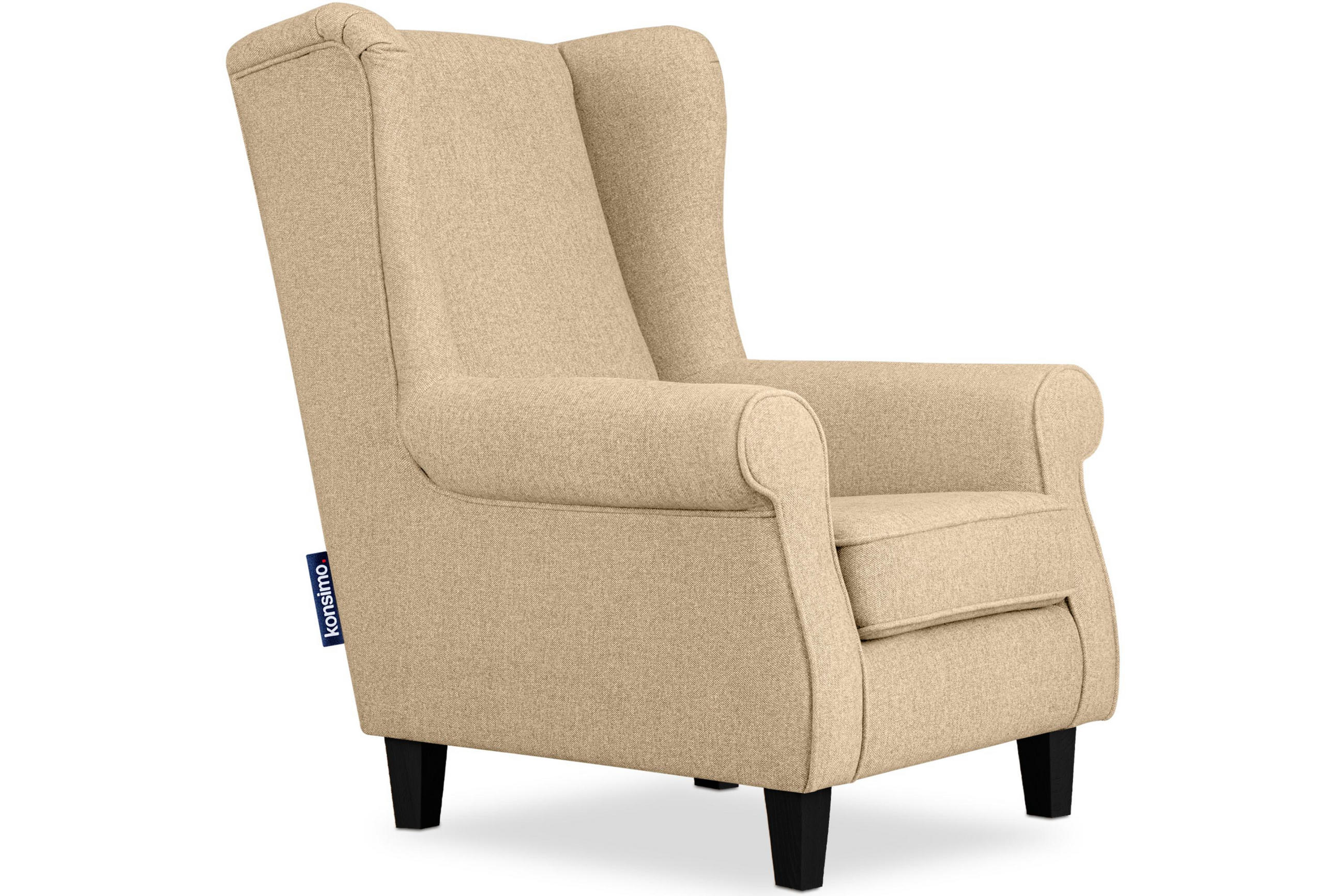 OHRENSESSEL MILES Massivholzbeine, creme/schwarz - Creme/Schwarz, Holzwerkstoff/Buchenholz (82/105/97cm) - KONSIMO®