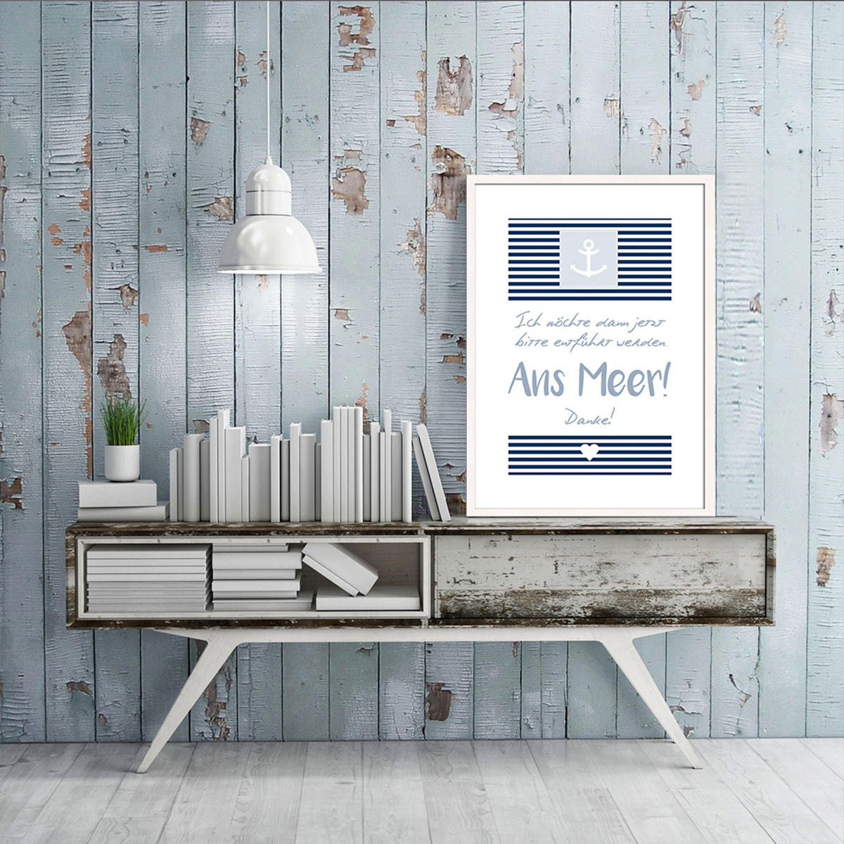 ARTISSIMO Spruch-Bild gerahmt 51x71cm Poster Kunstdruck Wandbild Bild mit Spruch - Blau, Holz (51/71cm) - artissimo