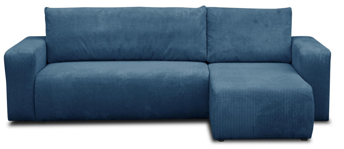 ECKSOFA LUNA mit Schlaffunktion und Bettkasten Cord-Stofff (Blau) - Blau, Textil (244/142cm) - VENASI MÖBEL
