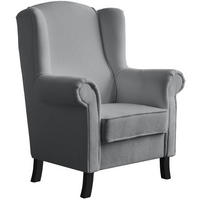 OHRENSESSEL Leonardo grau boucle-stoff - Grau, Holz/Textil (88/118/86cm) - Beautysofa