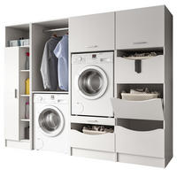 WASCHMASCHINENSCHRANK weiß Set 4-teilig 242 cm, Waschmaschinenumbau XXXL mit viel Stauraum - Silberfarben/Weiß, Glas/Holzwerkstoff (242/196/68cm) - Inn.Furn