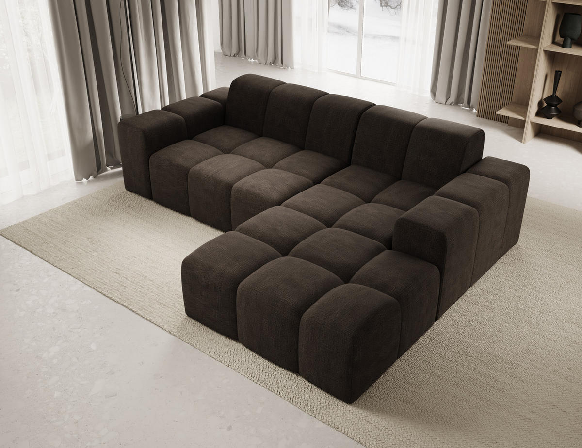 ECKSOFA Fogo mit Hocker, Couch L-Form, Sofa Rechts, Veloursstoff, 245x68x180 cm, Braun - Braun, Holz/Textil (245/180cm) - PROMETO Möbel