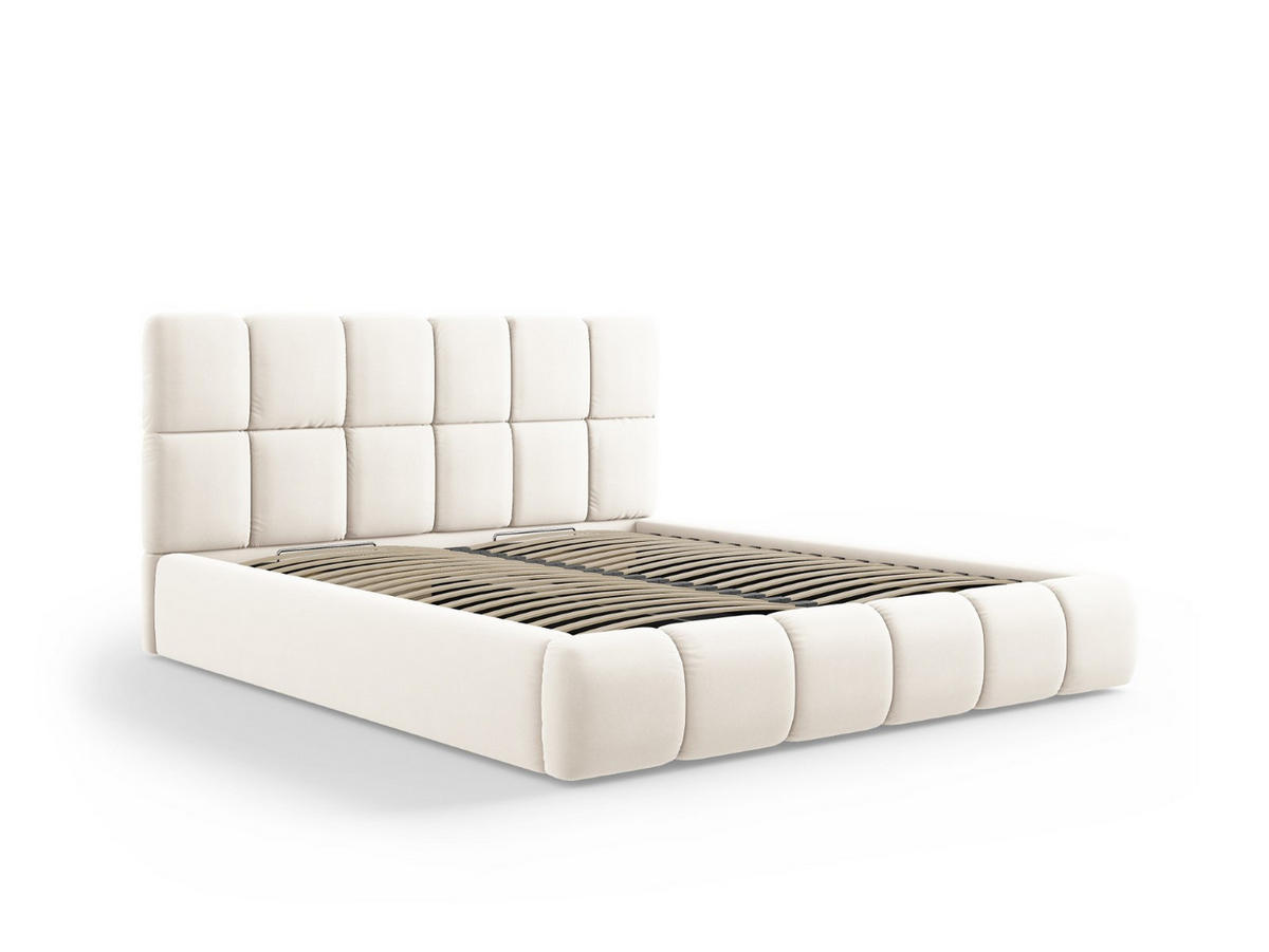BETT mit Bettkasten und Kopfteil Bellis aus Samt leichtes beige 180x200cm - Beige, Textil (180/200cm) - Micadoni