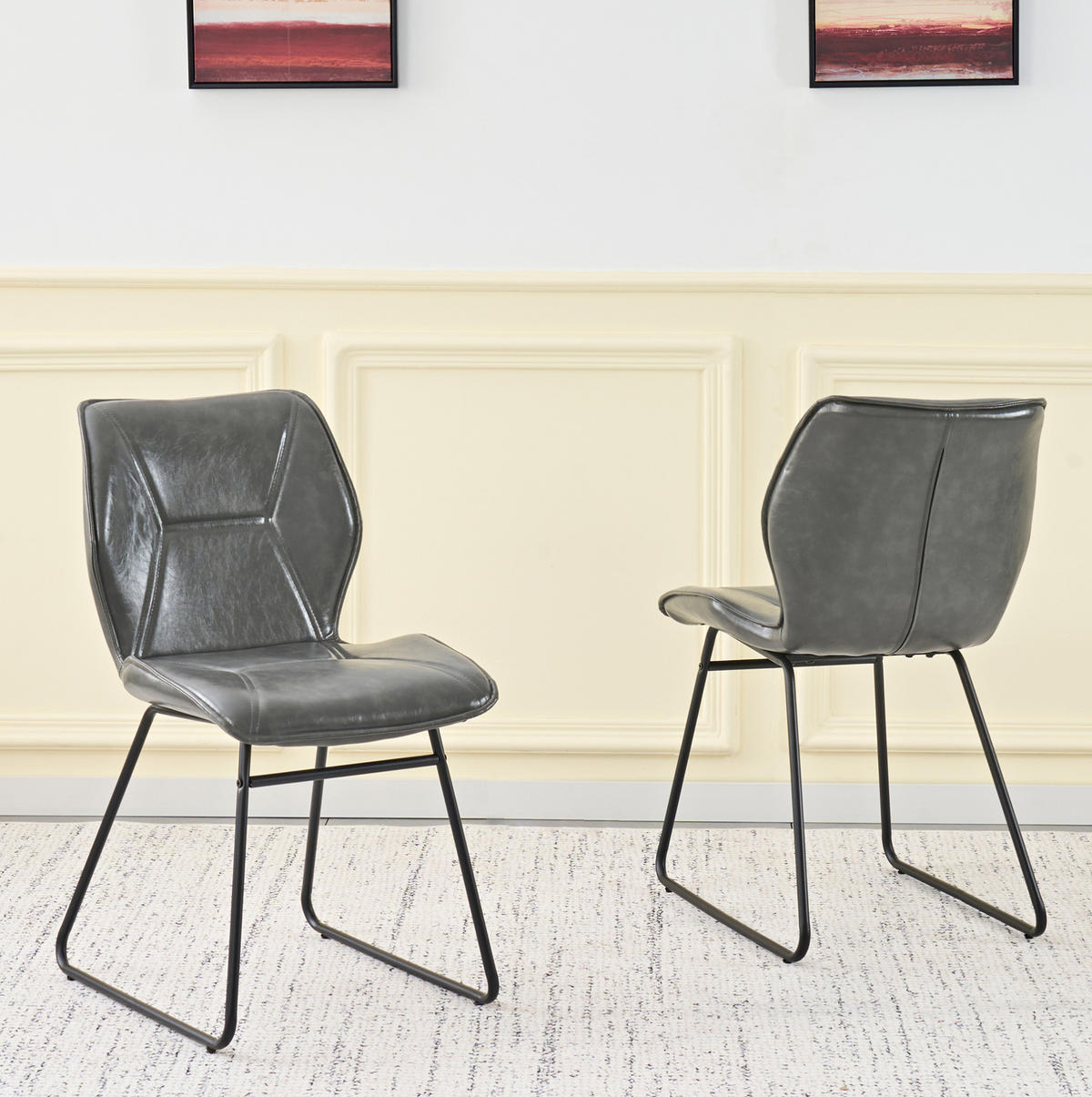 ESSZIMMERSTÜHLE 2er-Set Kunstleder mit Metallgestell Grau - Grau, Metall (47.5/81.5/60cm) - Meubliv
