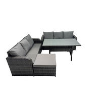 GARTENTISCHGRUPPE mit Beistelltisch Polyrattan Dunkelgrau 7-Sitzer - Dunkelgrau/Grau, Glas/Kunststoff - Fimous