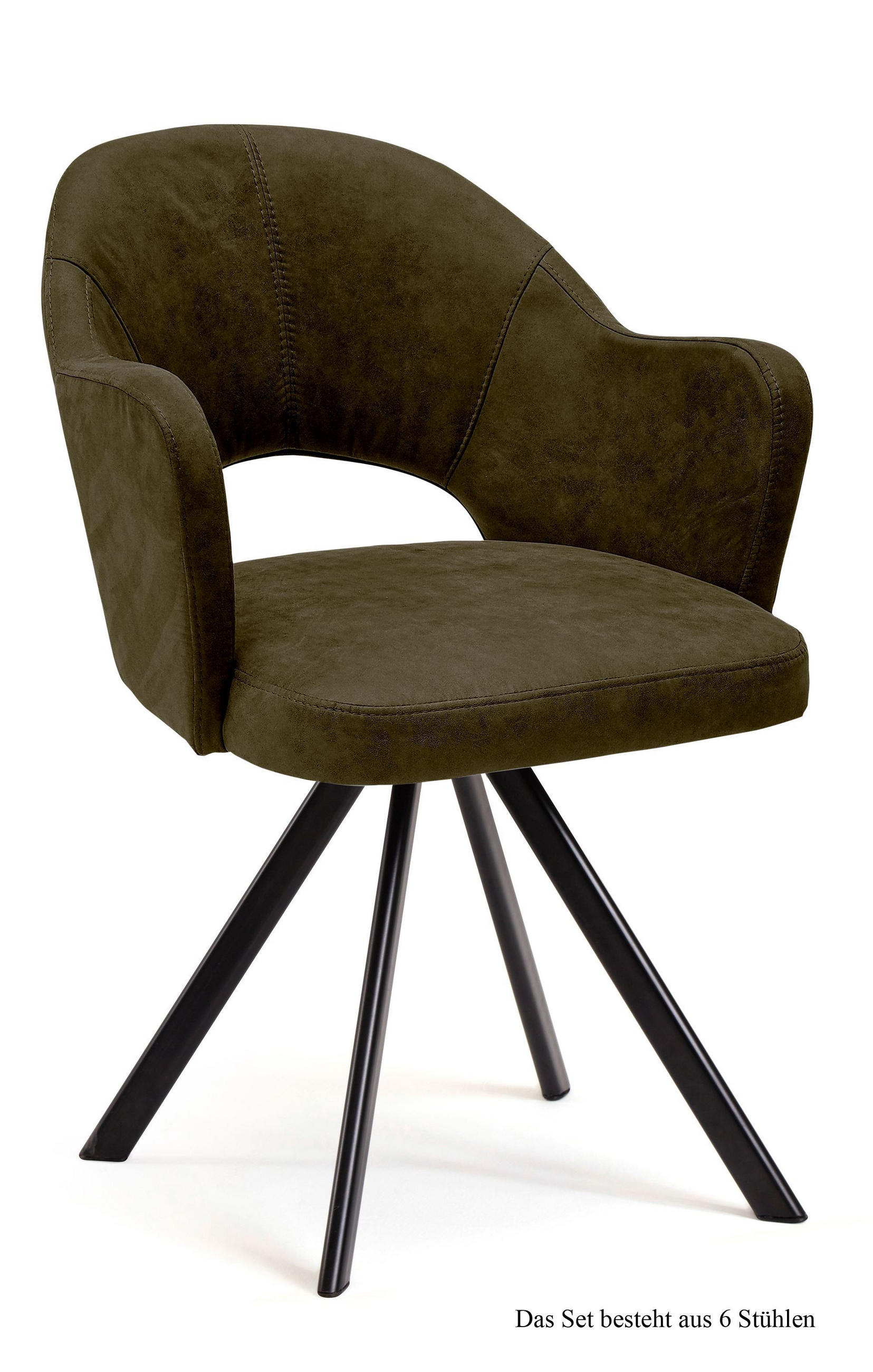 ARMLEHNSTUHL drehbar (6er-Set) Devon 59x87x61 Schwarz/Khaki - Dunkelgrün/Schwarz, Kunststoff (61/87/59cm) - 58aufmkessel