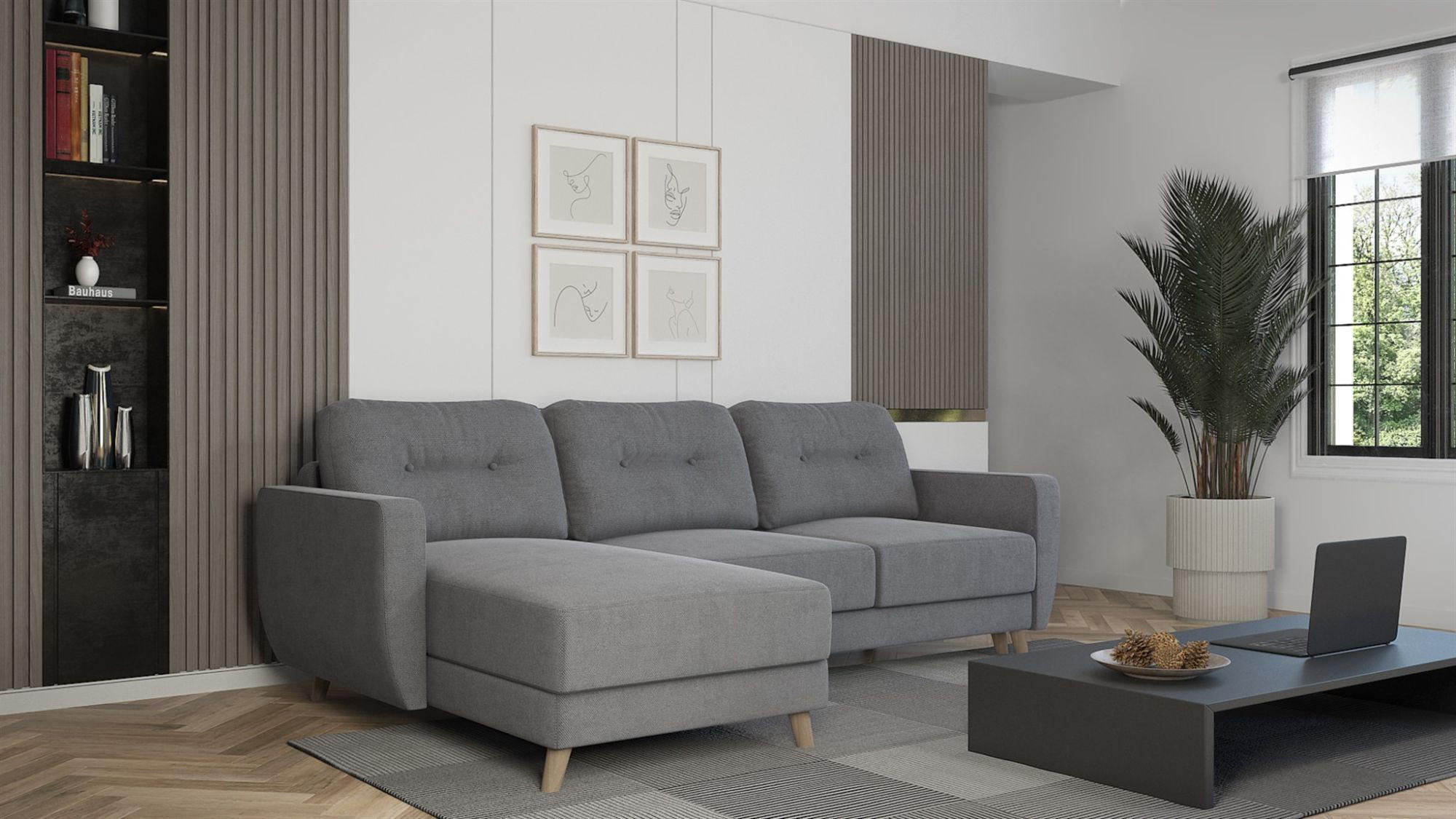 ECKSOFA Marlies In Sawana - Grau, Holzwerkstoff/Textil (233/140cm) - Fun Möbel