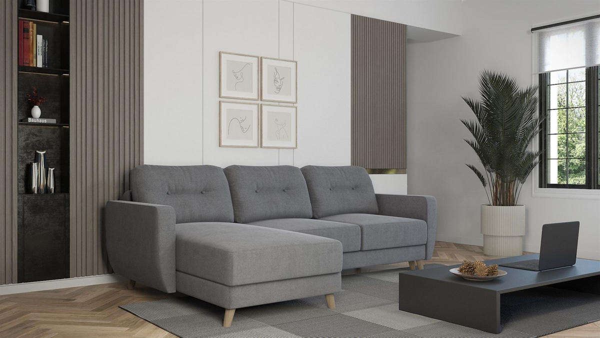 ECKSOFA Marlies In Sawana - Grau, Holzwerkstoff/Textil (233/140cm) - Fun Möbel