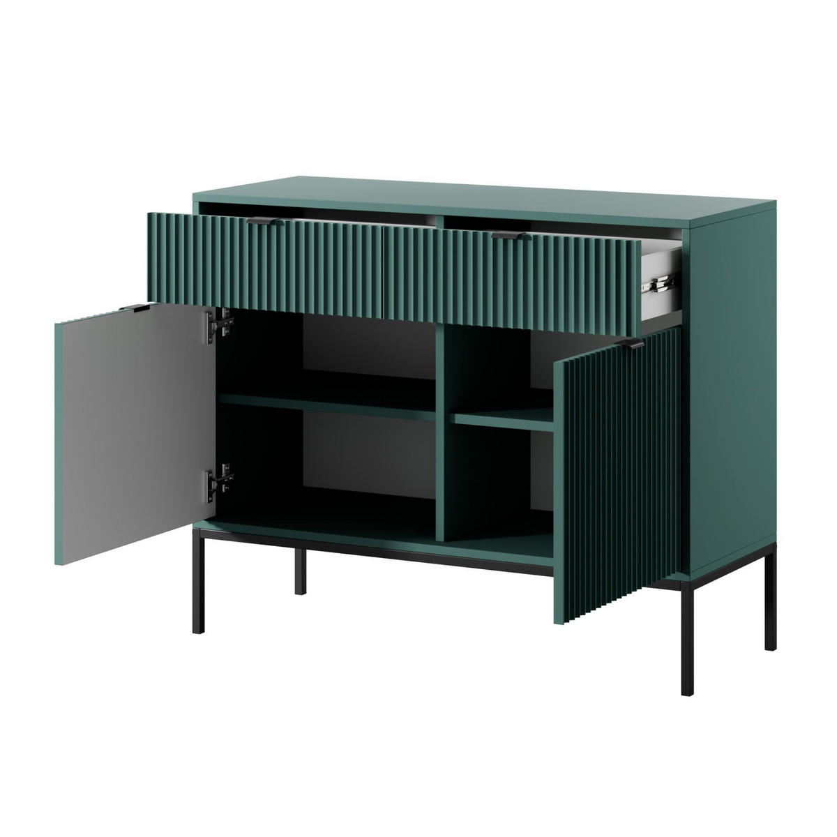 SIDEBOARD Vellore Grün mit schwarzem Gestell 104 cm - Schwarz/Grün, Holzwerkstoff/Metall (104/83/39cm) - Selsey