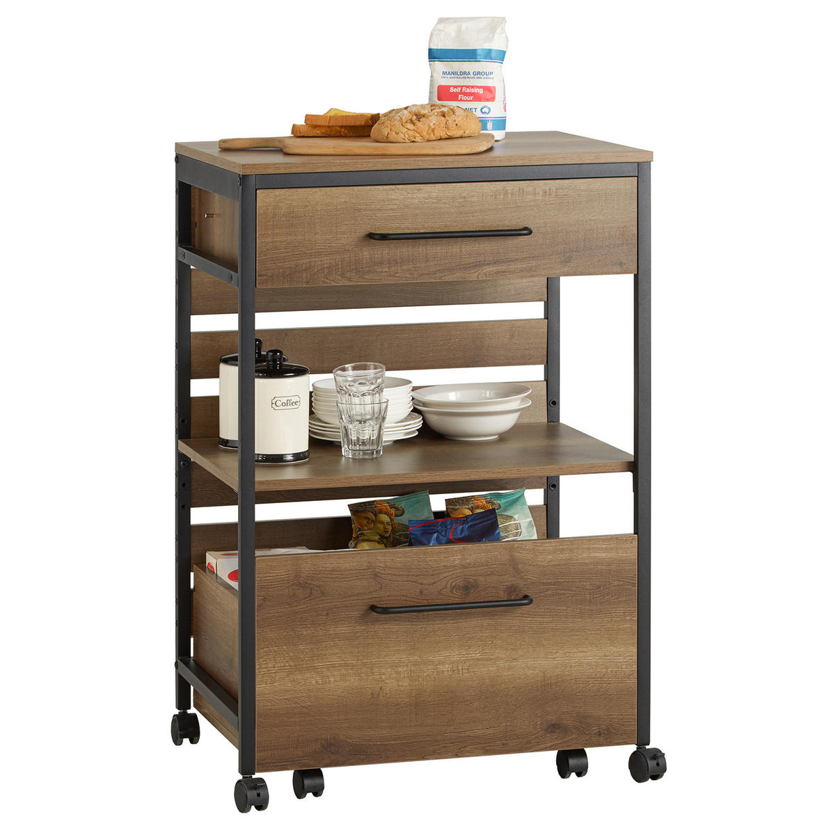 SERVIERWAGEN Vintage - Braun, Holzwerkstoff/Metall (60/90/45cm) - SoBuy