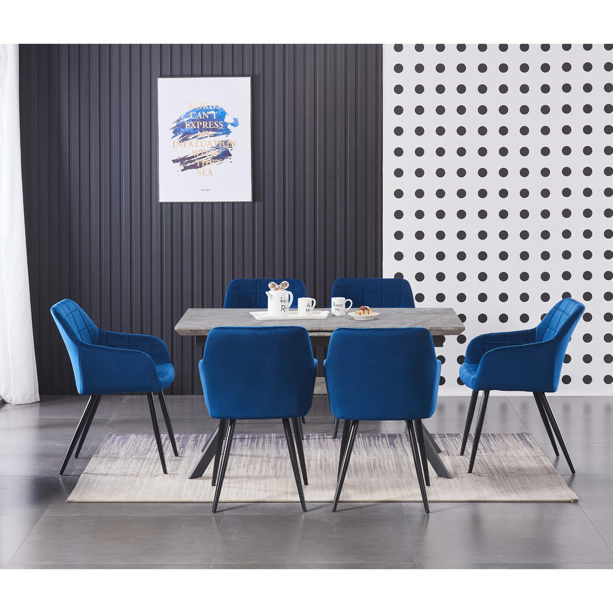 ESSZIMMERSTUHL Samt 6-teilig Blau - Blau, Metall (55/82/59cm) - Life Interiors