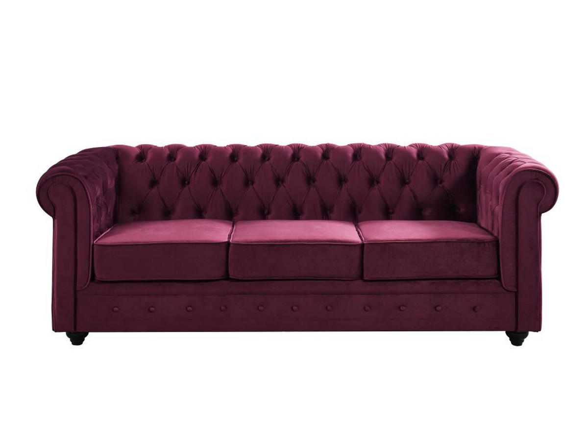 SOFAS 3-Sitzer & 2-Sitzer - Samt - Purpur - CHESTERFIELD - Bordeaux, Textil (88/72/205cm) - Vente-Unique
