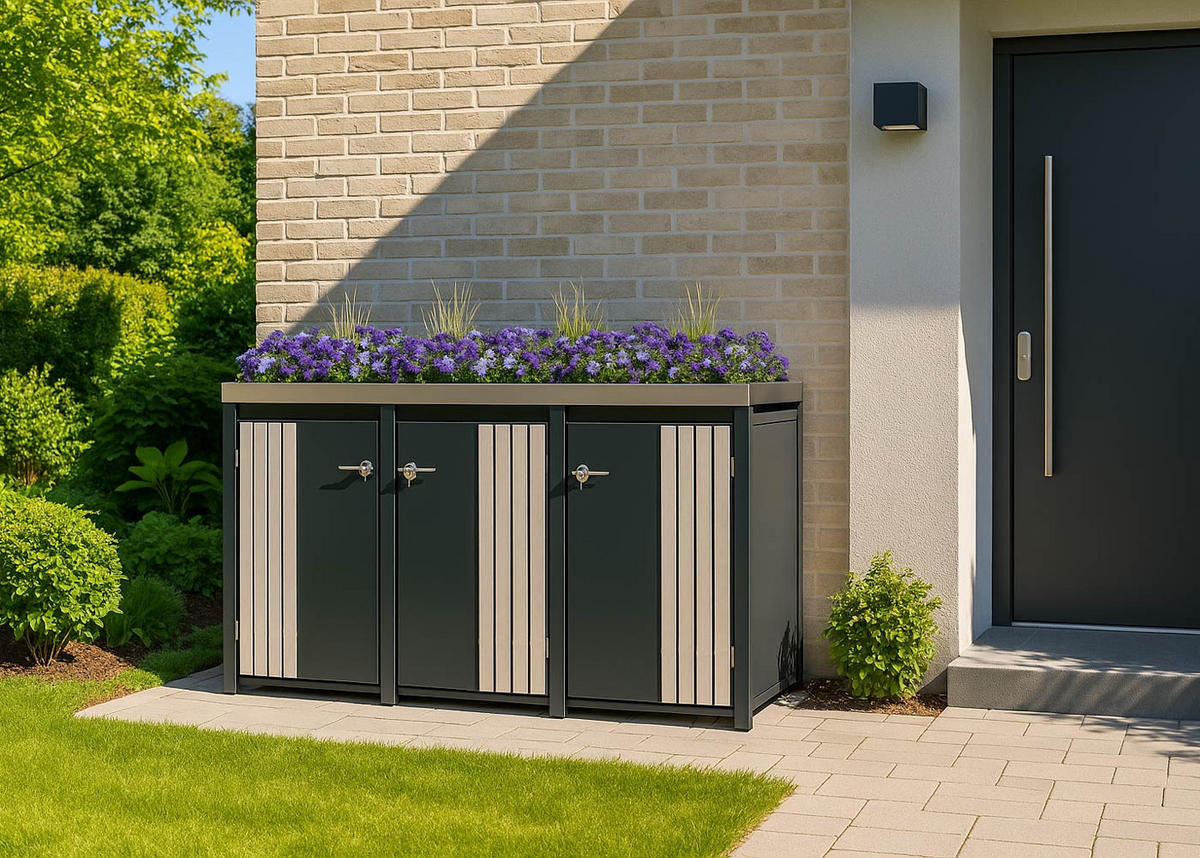 3ER-MÜLLTONNENVERKLEIDUNG Anthrazit, Beige - Anthrazit/Beige, Metall (196/125/84cm) - MCW