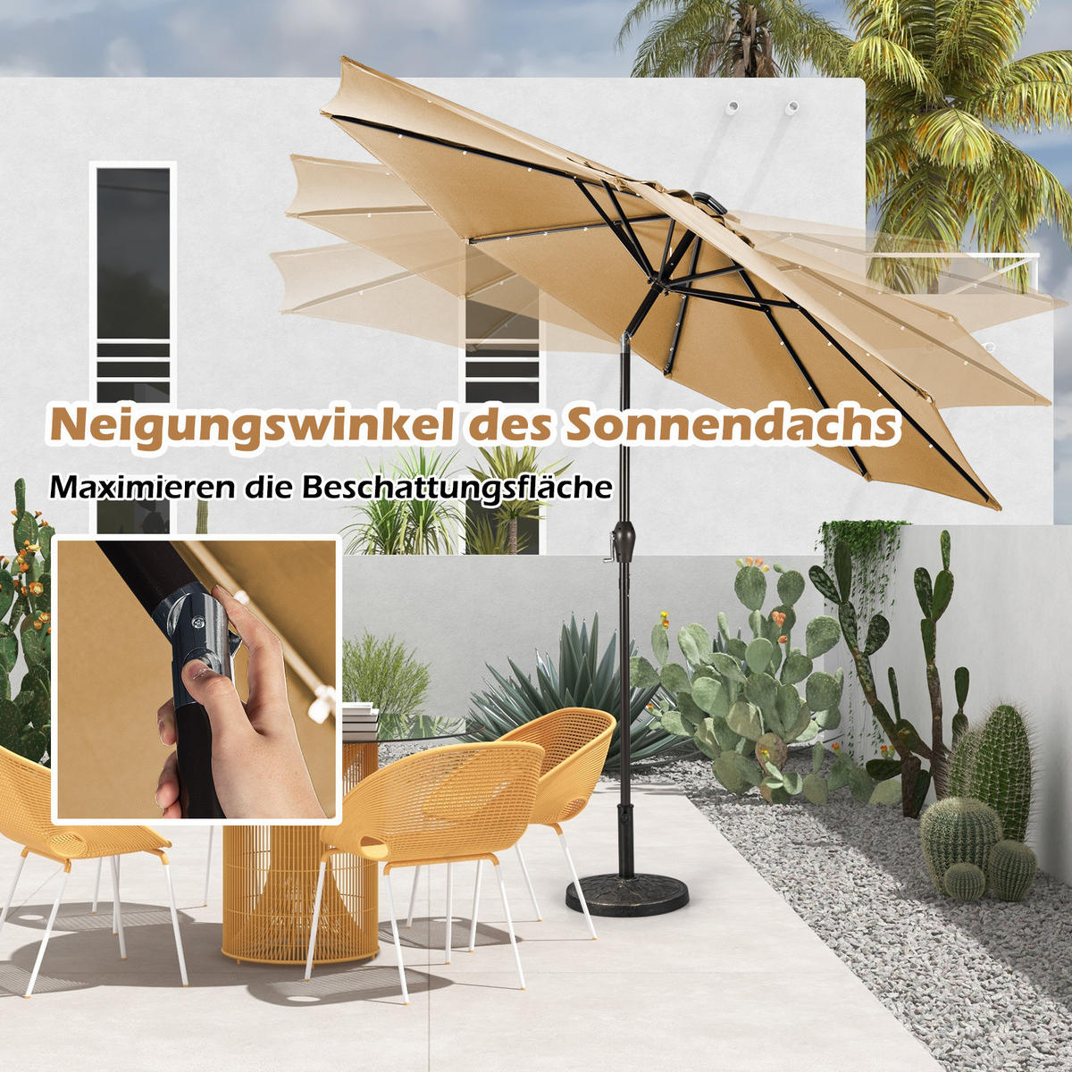 TERRASSPARASOLL beige - Beige, Plast (300/300cm) - COSTWAY