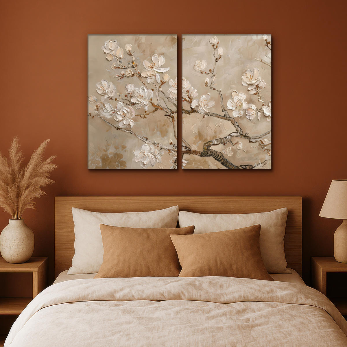 LEINWANDBILD 2er Set Beige - Blüte - Modern 120x90 cm - Greige, Textil (120/90cm) - MuchoWow