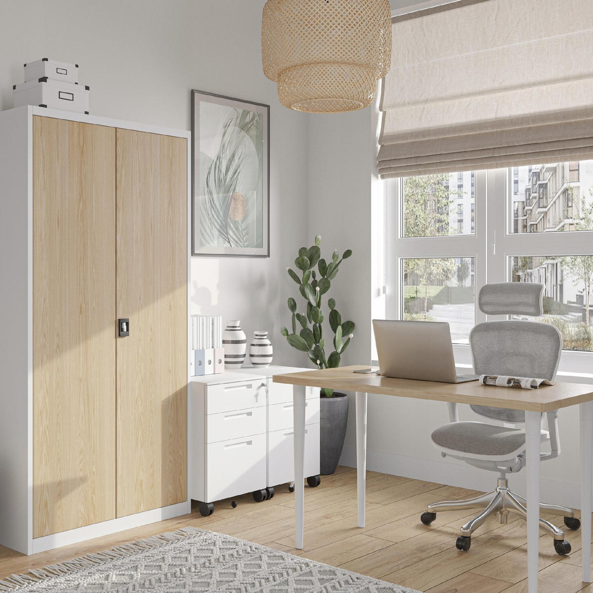 AKTENSCHRANK JAN 185x90x45 cm - Weiß/Braun, Metall (90/185/40cm) - Jan Nowak