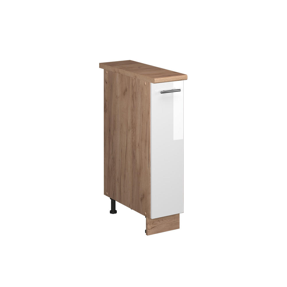 APOTHEKERSCHRANK Fame-Line, Weiß Hochglanz/Goldkraft Eiche, 20 cm, AP Eiche - Honigeiche/Weiß Hochglanz, Holzwerkstoff (20/82/60cm) - Vicco