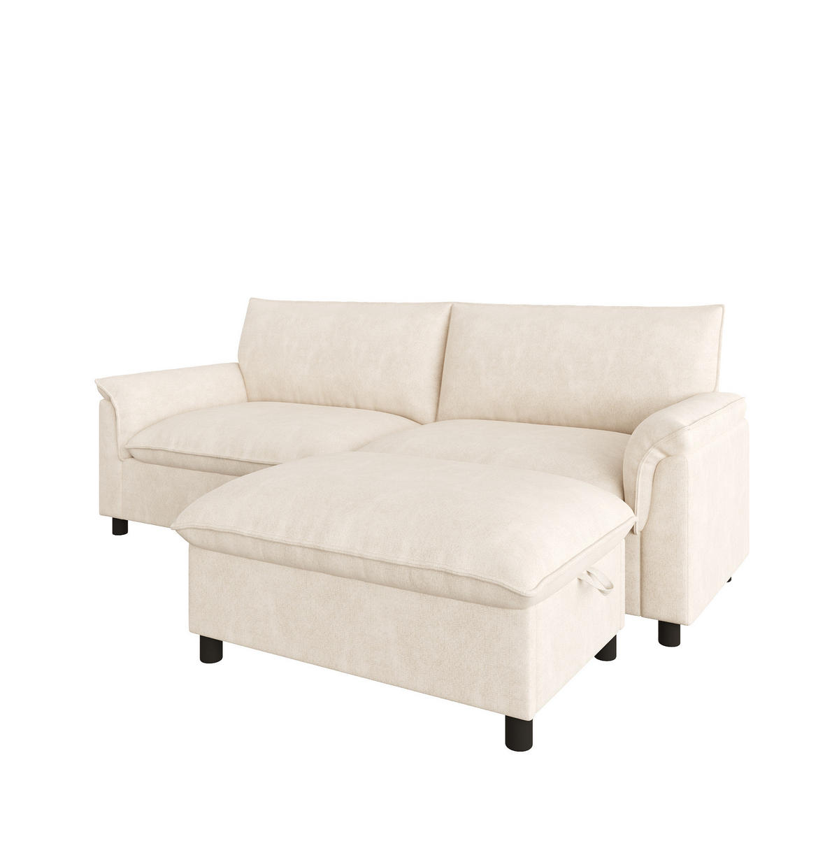 ECKSOFA 216/77/82 cm mit beweglichem Fußhocker, Stauraum und Schlaffunktion, Chenille, Beige - Beige, Textil (216/77cm) - Redom