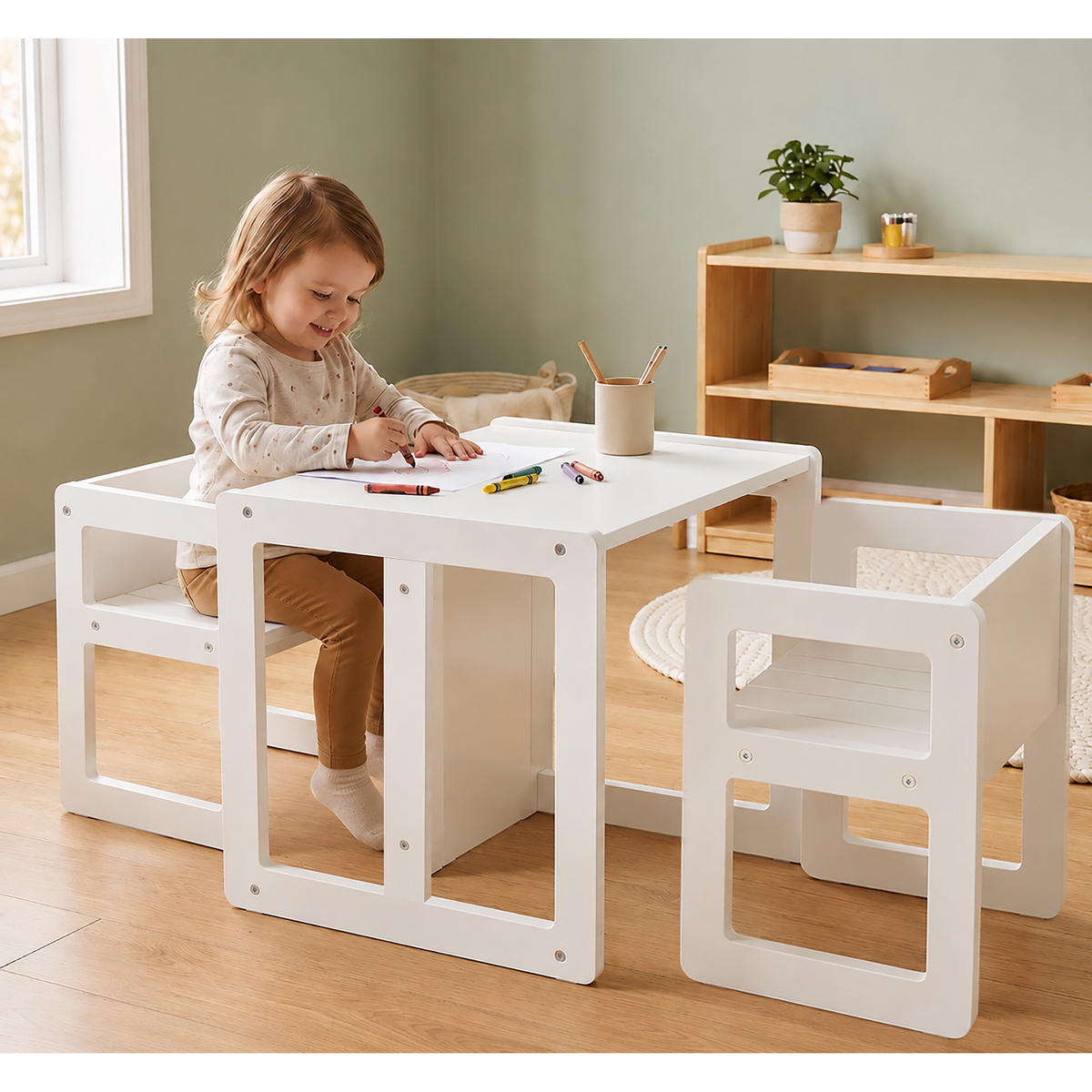 SET Alb copii 3-piese - alb, compozit lemnos (57/44/44cm) - Relaxdays