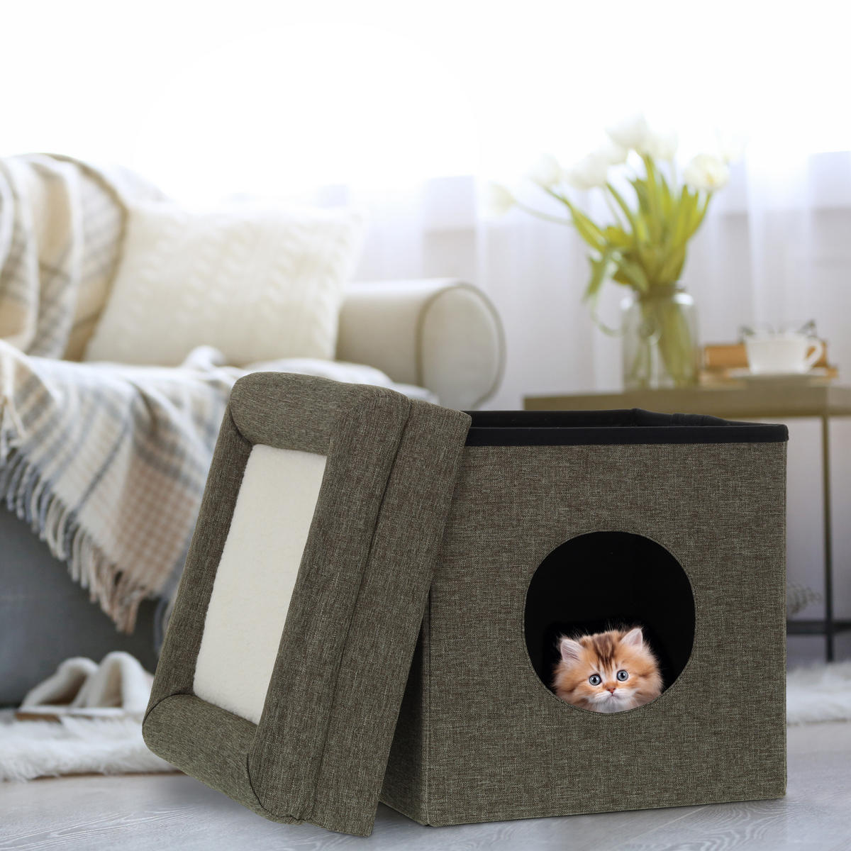 KATZENHÖHLE - Grau, Holzwerkstoff/Textil (38/44/38cm) - Relaxdays