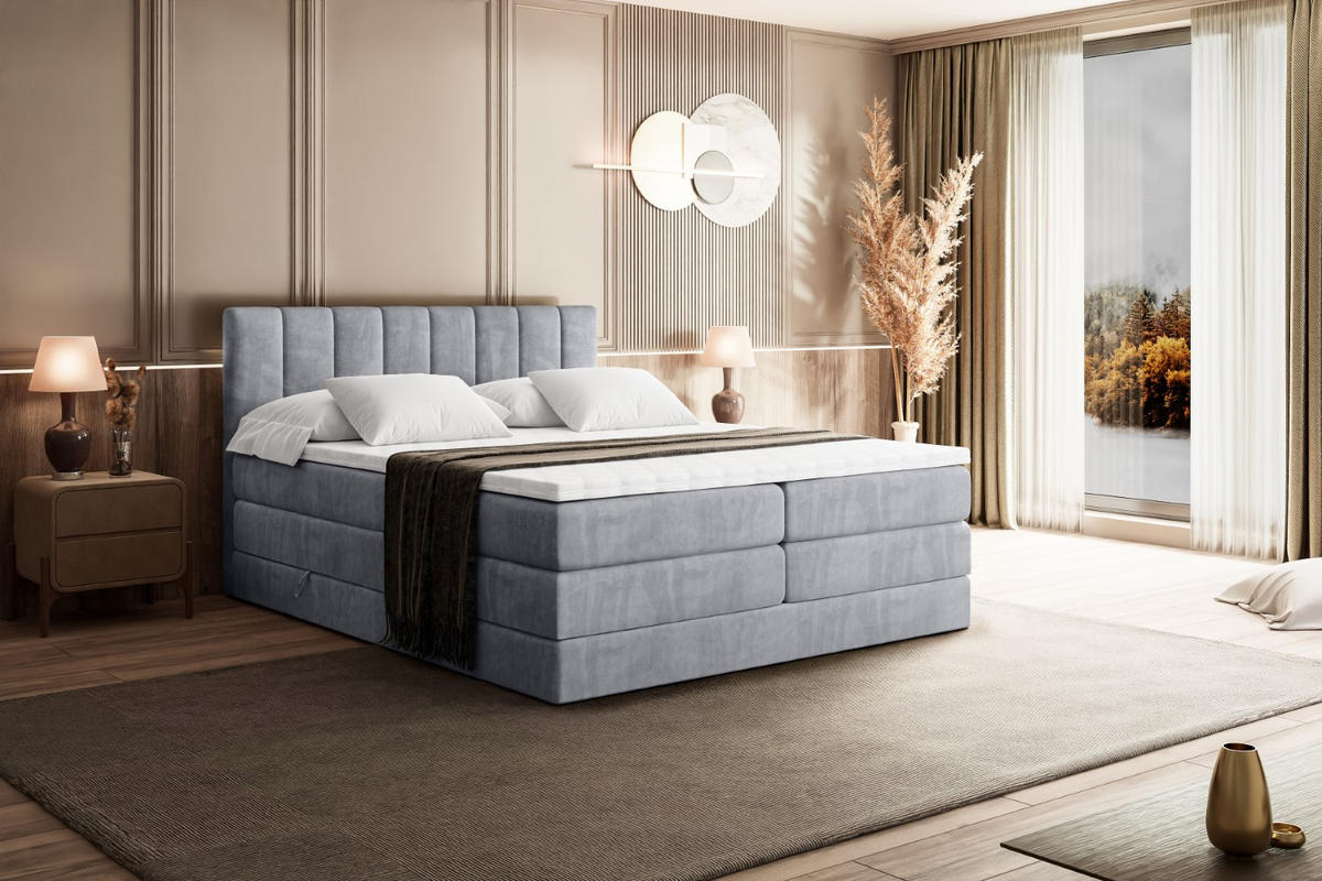 BOXSPRINGBETT OTTA KING - 160x200 - H3/H4 - Hellgrau - Hellgrau, Holzwerkstoff (160/200cm) - ALTDECOR
