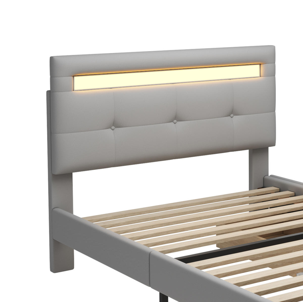 POLSTERBETT mit LED-Beleuchtung 90/200 cm mit 2 Schubladen und gepolstertem Kopfteil - Grau, Textil (90/200cm) - BEAOK