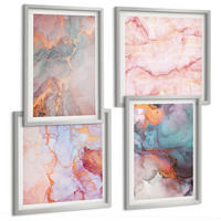 BILDER SET 4er Set - 50x50 cm & 40x60 cm Silberner Rahmen - Abstrakte Pastellmuster - Silberfarben, Kunststoff (50/50cm) - TULUP