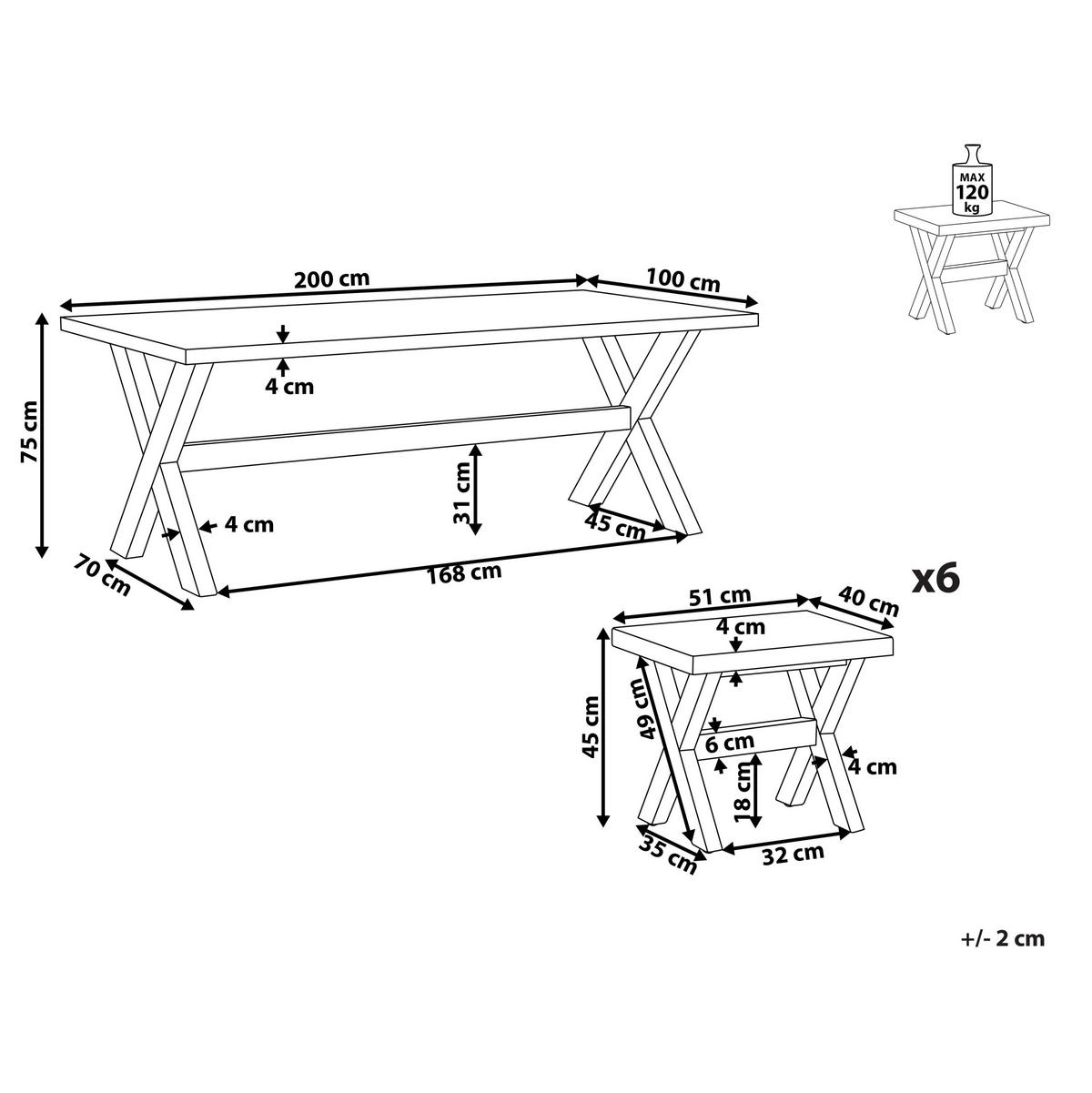 GARTENMÖBEL SET 6-Sitzer Faserzement weiß 7-teilig Olbia - Hellbraun/Weiß, Stein - Beliani