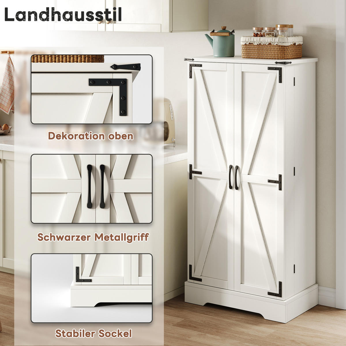 KÜCHENSCHRANK mit LED 60x35x128,5 cm MDF Weiß - Weiß, Holzwerkstoff (35/128.5/60cm) - Meubliv