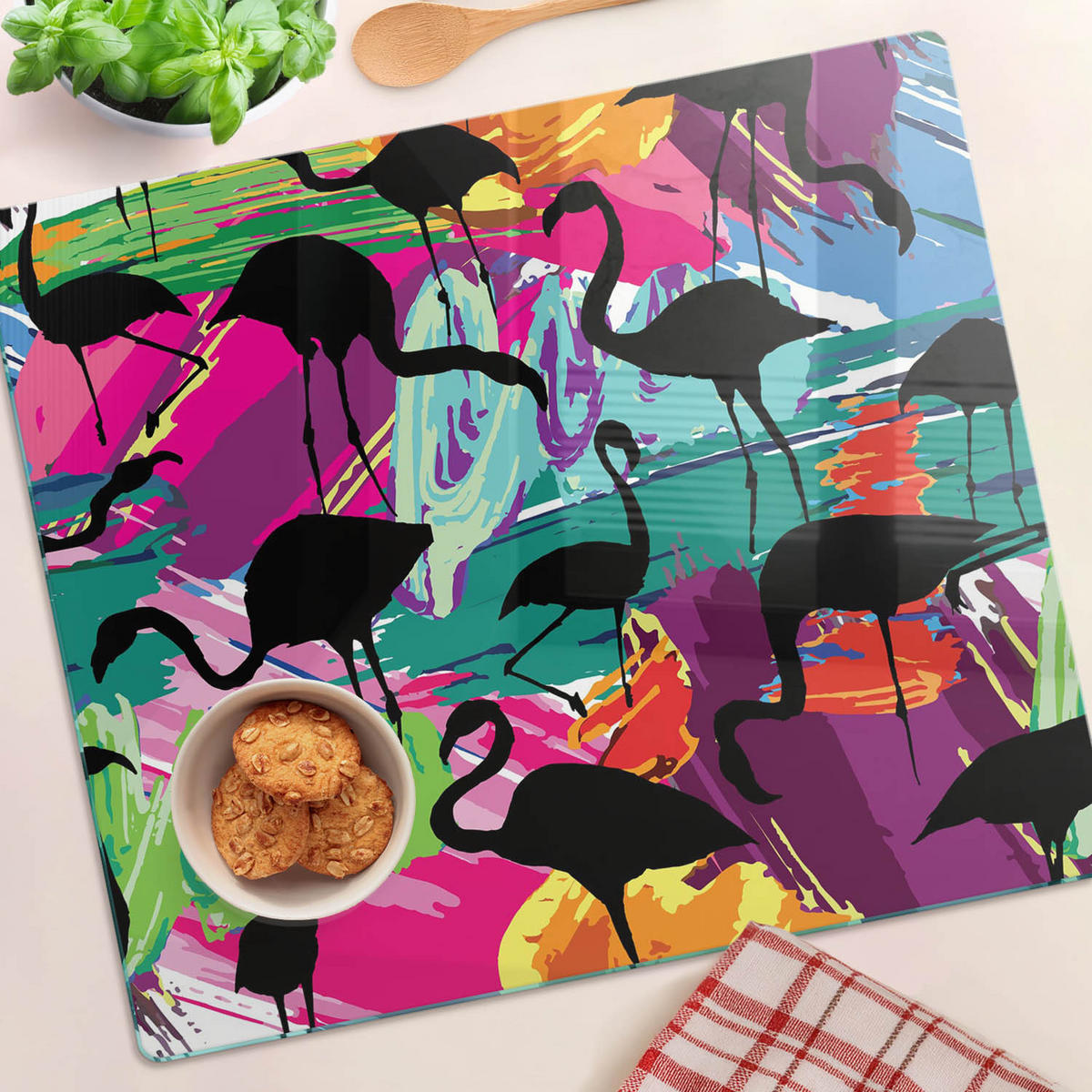 GLASPLATTE 60x52 cm Flamingos - Orange, Glas (60/0.4/52cm) - TULUP