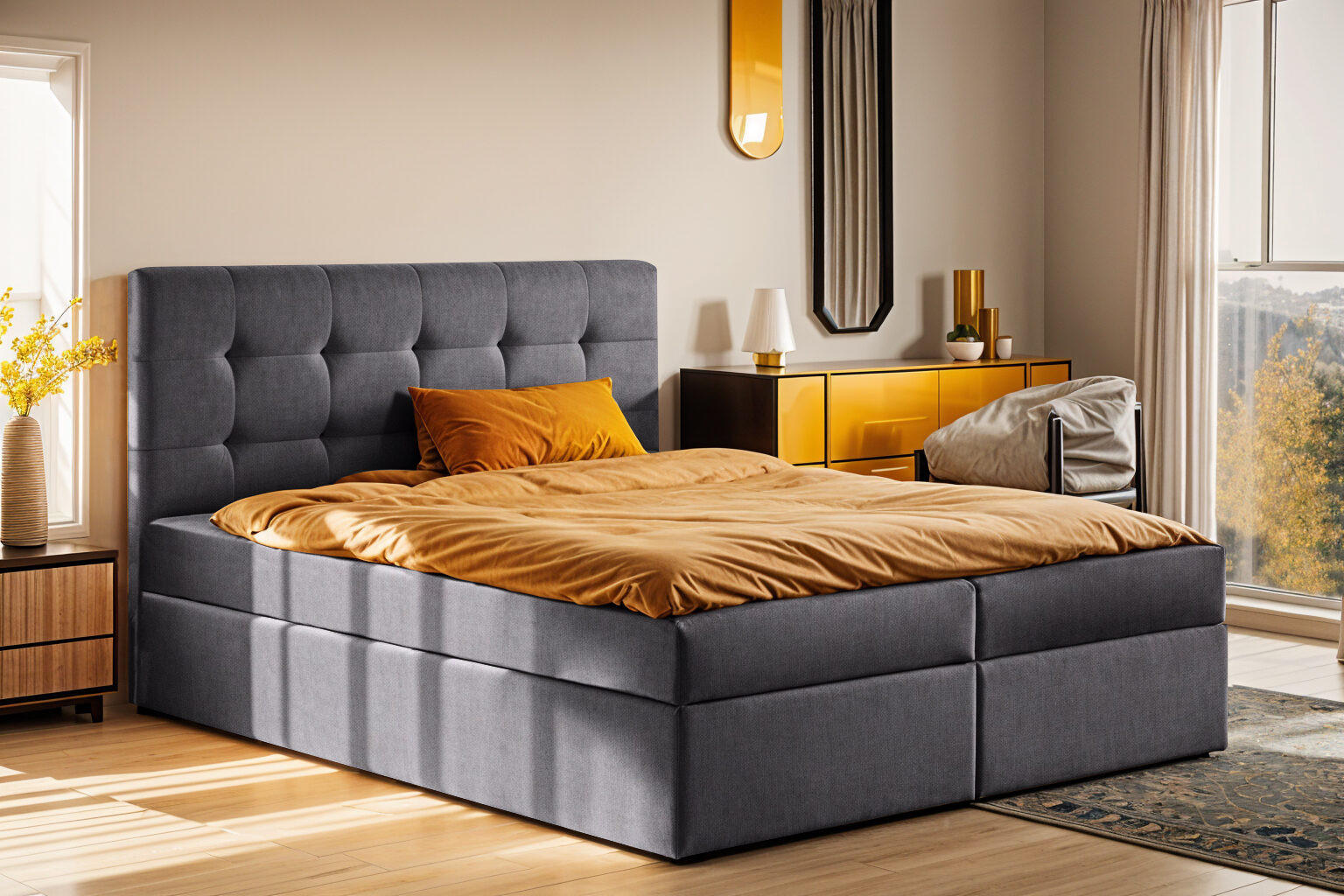 BOXBETT Mit Matratze Und Bettkasten LUDANO Stoff Noel Dunkelgrau 120x200 cm H2-Pocket - Dunkelgrau, Holz (120/200cm) - Kaiser Möbel
