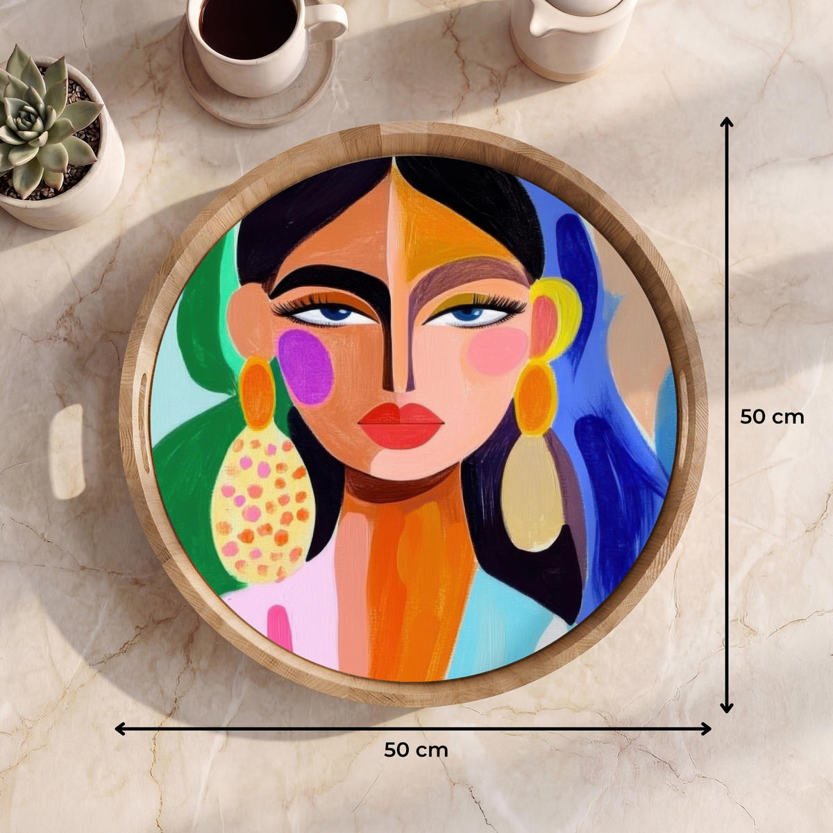 TABLETT - Porträt - Frau - Modern - 50x50 cm - Multicolor, Holz (50/5/5cm) - OnlyWow