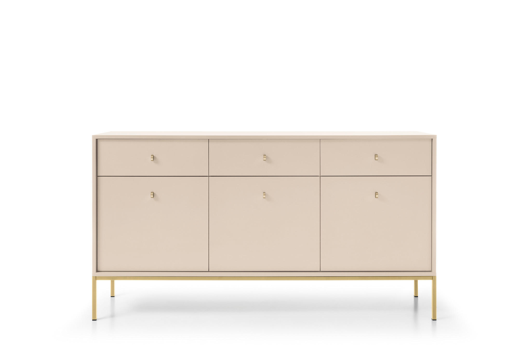 KOMMODE Molly Beige, Goldene Beine, Dreitürige mit Schubladen - Beige/Goldfarben, Holzwerkstoff/Metall (154/83/39cm) - Bettso