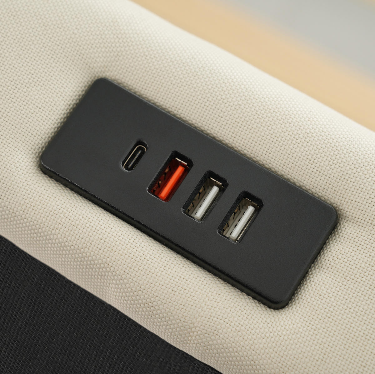 POLSTERBETT aus Leinen 160x200 cm Beige mit Bettkasten, LED-Beleuchtung und USB-C-Anschluss - Beige, Textil (160/200cm) - IVMEU
