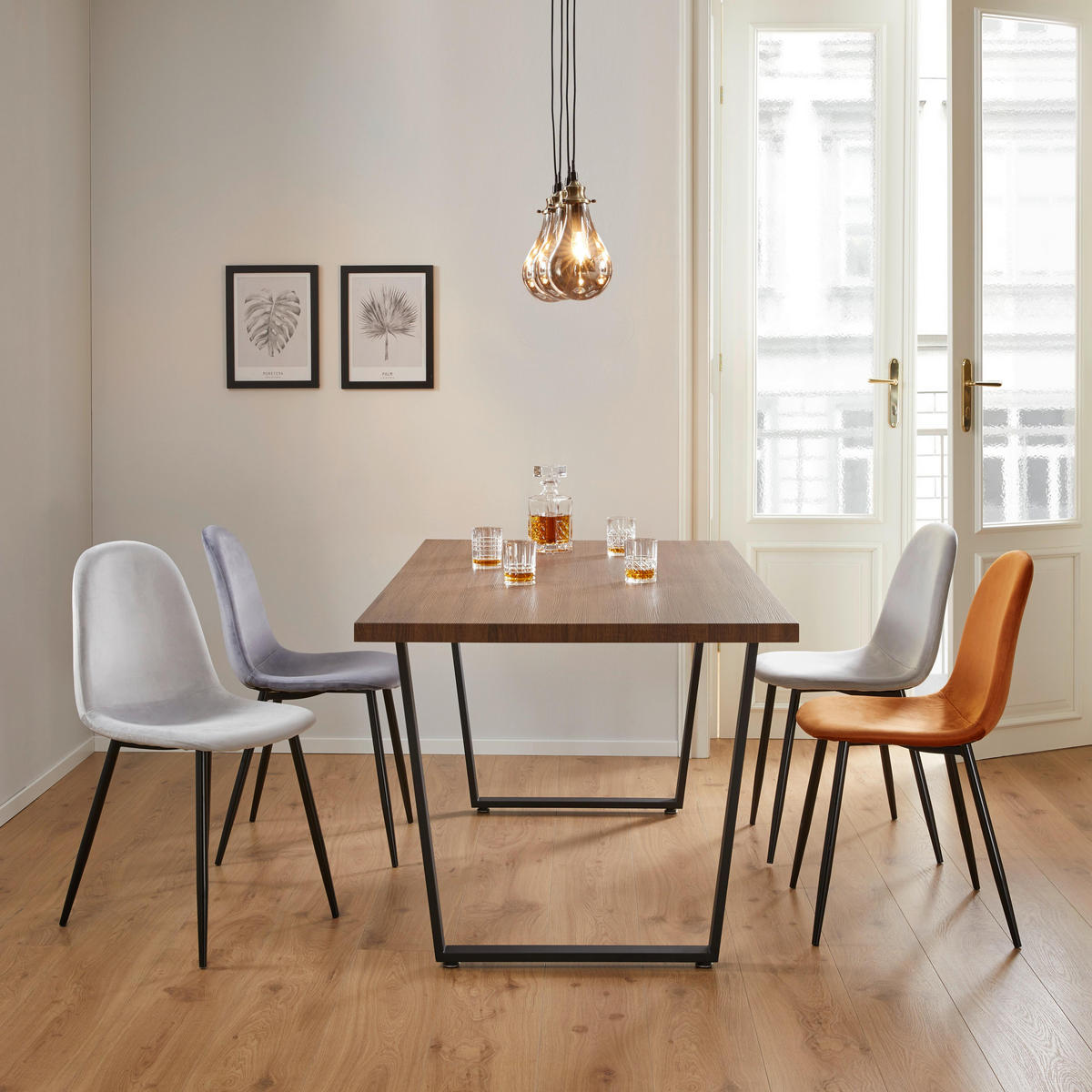 STUHL Lio Hellgrau Samt Gepolstert - Hellgrau, Holz (43/86/55cm) - Bessagi Home