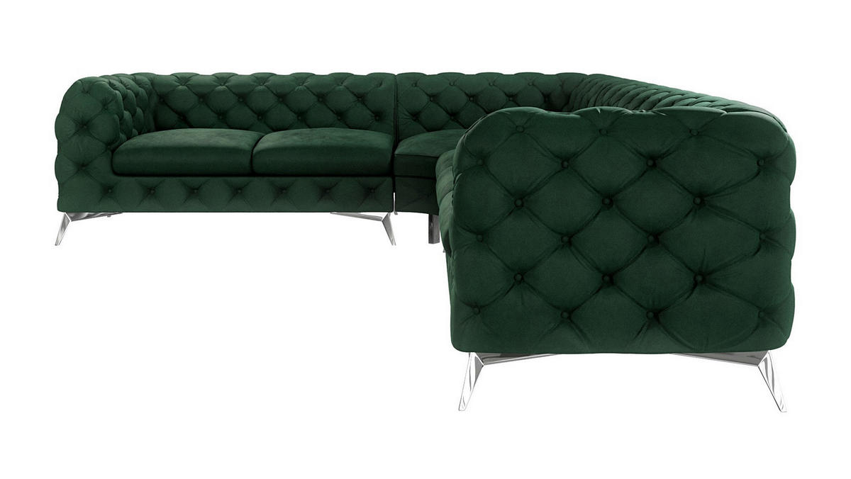 ECKSOFA Chesterfield Laura Flasche Grün Samt - Smaragdgrün/Silberfarben, Holz/Textil (323/264cm) - S-Style Möbel