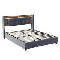 POLSTERBETT 160x200 cm LED Bettkasten USB Samt grau - Grau, Holz (160/200cm) - LEBENLANG