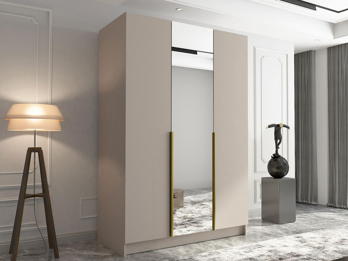 KLEIDERSCHRANK Calia II - Beige/Goldfarben, Holzwerkstoff/Metall (150/215/58cm) - MIRJAN24