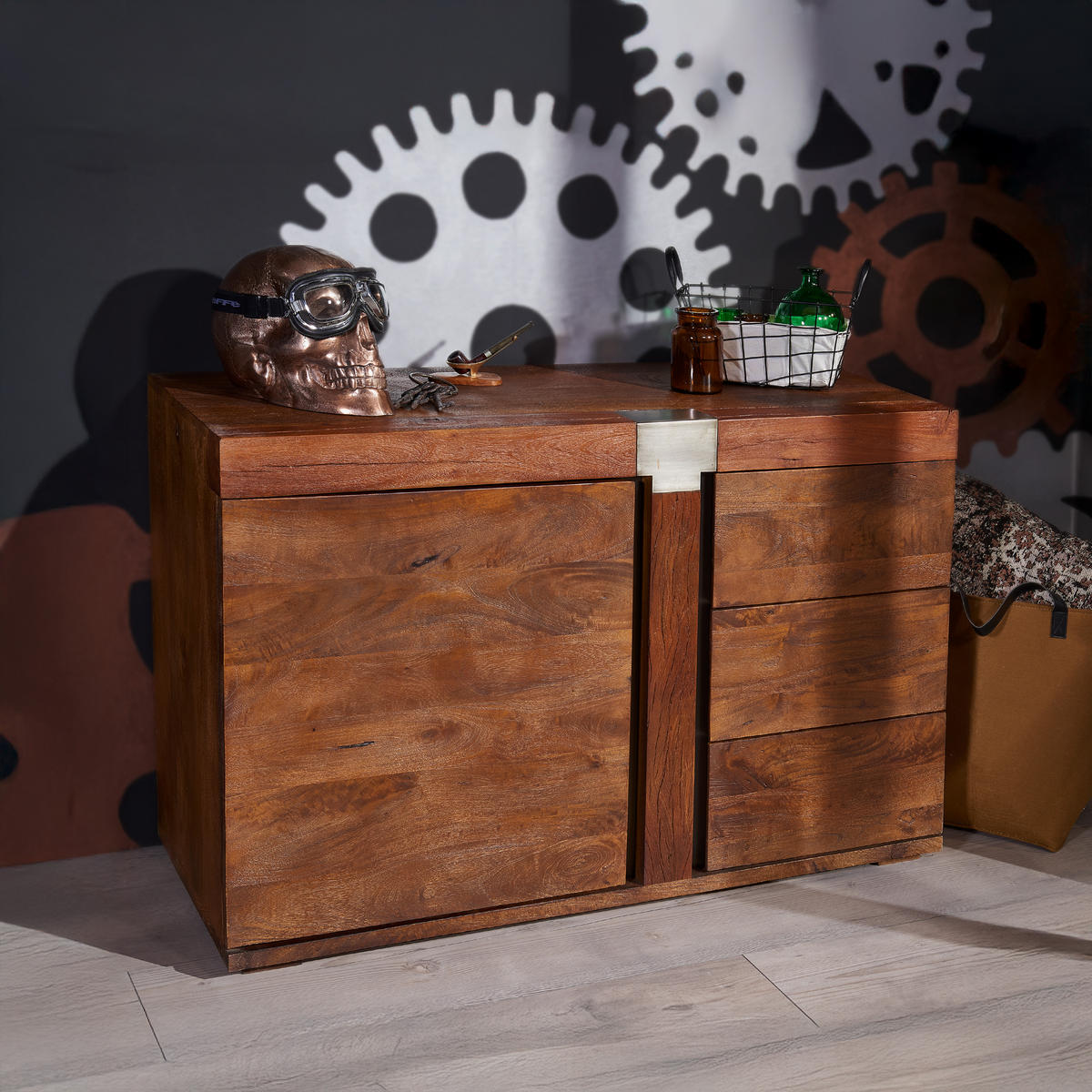 SIDEBOARD Mango 115x45x75 braun lackiert Amsterdam #09 - Braun, Holz (115/75/45cm) - Massivmoebel24