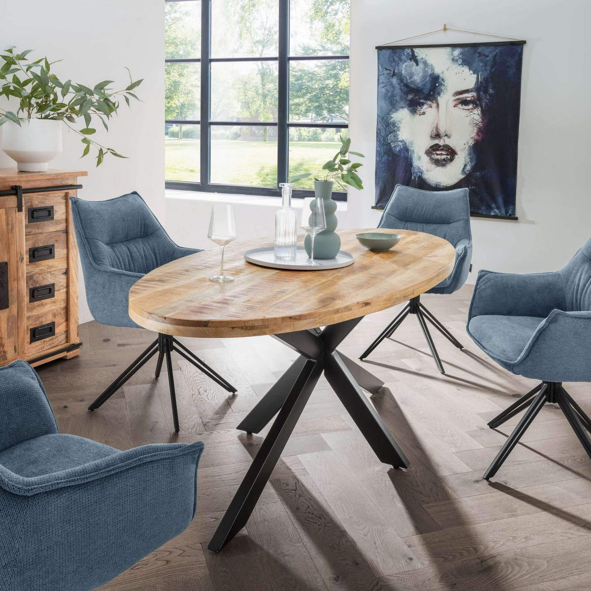 ESSTISCH Avola 180 x 90 cm - Schwarz/Naturfarben, Holzwerkstoff/Metall (90/180/76cm) - Mr. Deko