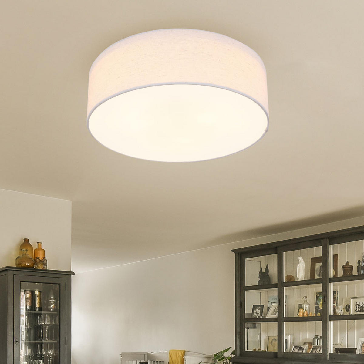 DECKENLEUCHTE AVA Textil Beige - Beige, Metall (40/40/12cm) - Globo Lighting