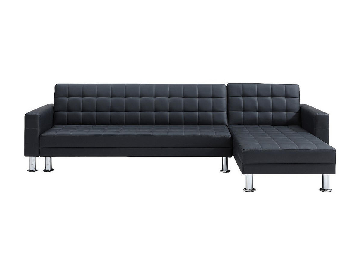 ECKSOFA mit Schlaffunktion - Ecke wechselbar - Kunstleder - Schwarz - WILLIS II - Schwarz, Leder (290/173cm) - Vente-Unique
