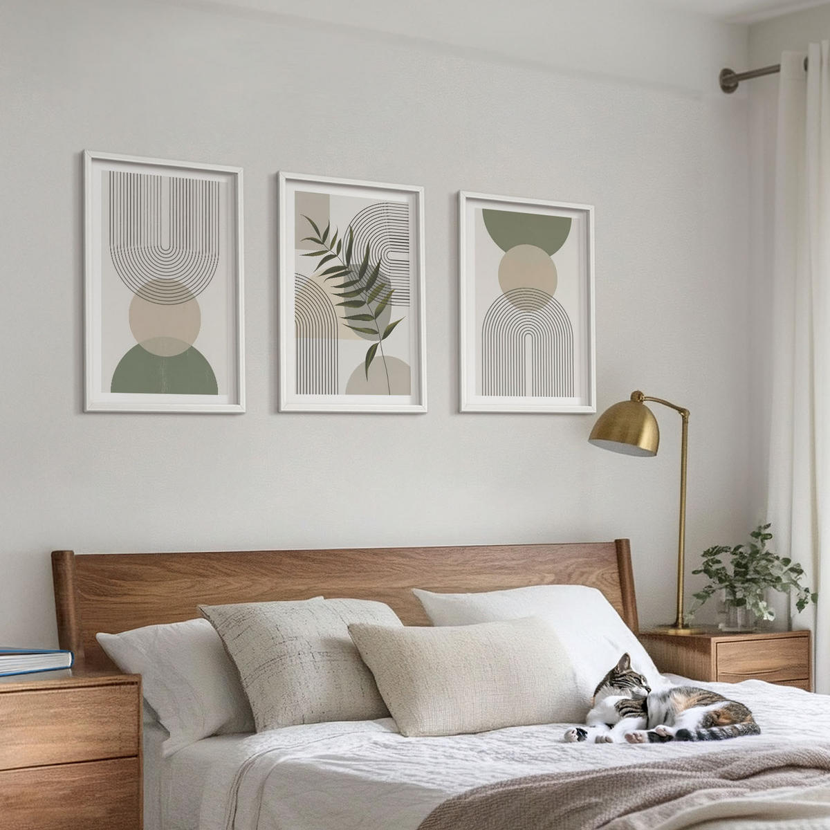 WANDBILDER 3er-Set - 40x60 cm Weißer Rahmen - Abstrakte Formen mit Grün - Weiß, Kunststoff (40/60cm) - ArtPrintCave