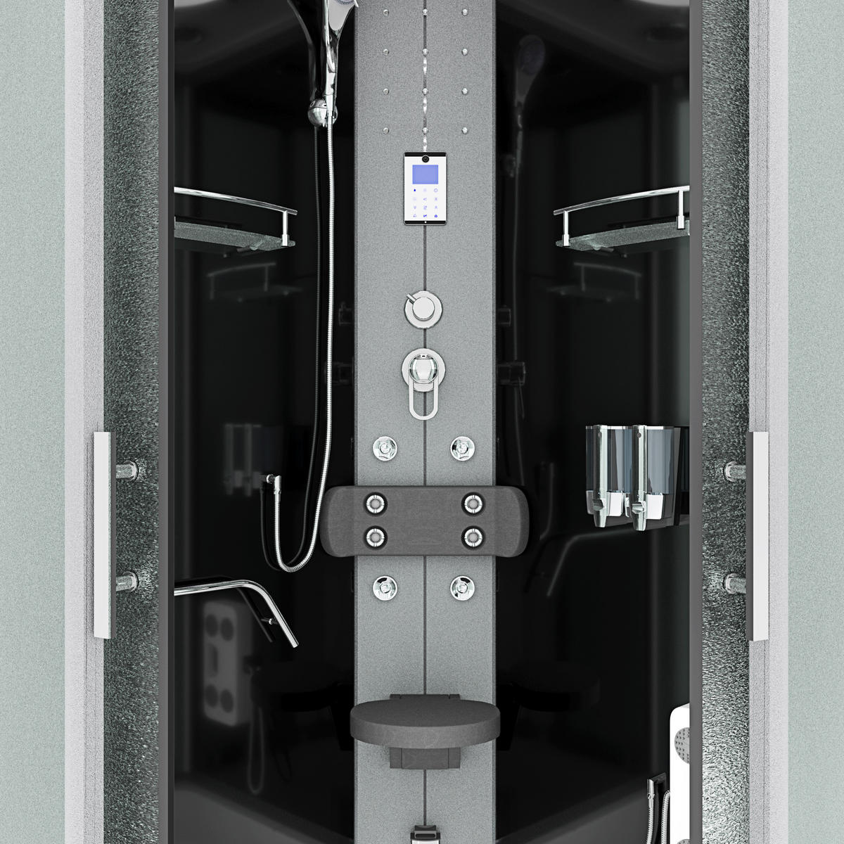 DAMPFDUSCHE Duschkabine D58-63M2 sw 100x100 - Schwarz, Glas/Kunststoff (100/100/225cm) - AcquaVapore by Sandra Jentho