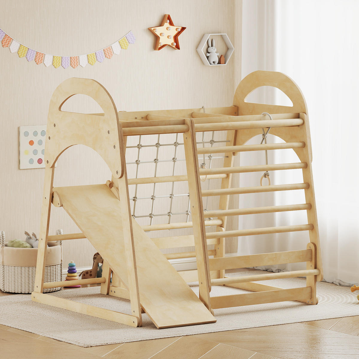 KLETTERGERÜST 6-in-1 DE-09878 Holz - Naturfarben, Holz (120/59/108cm) - ComfortXL