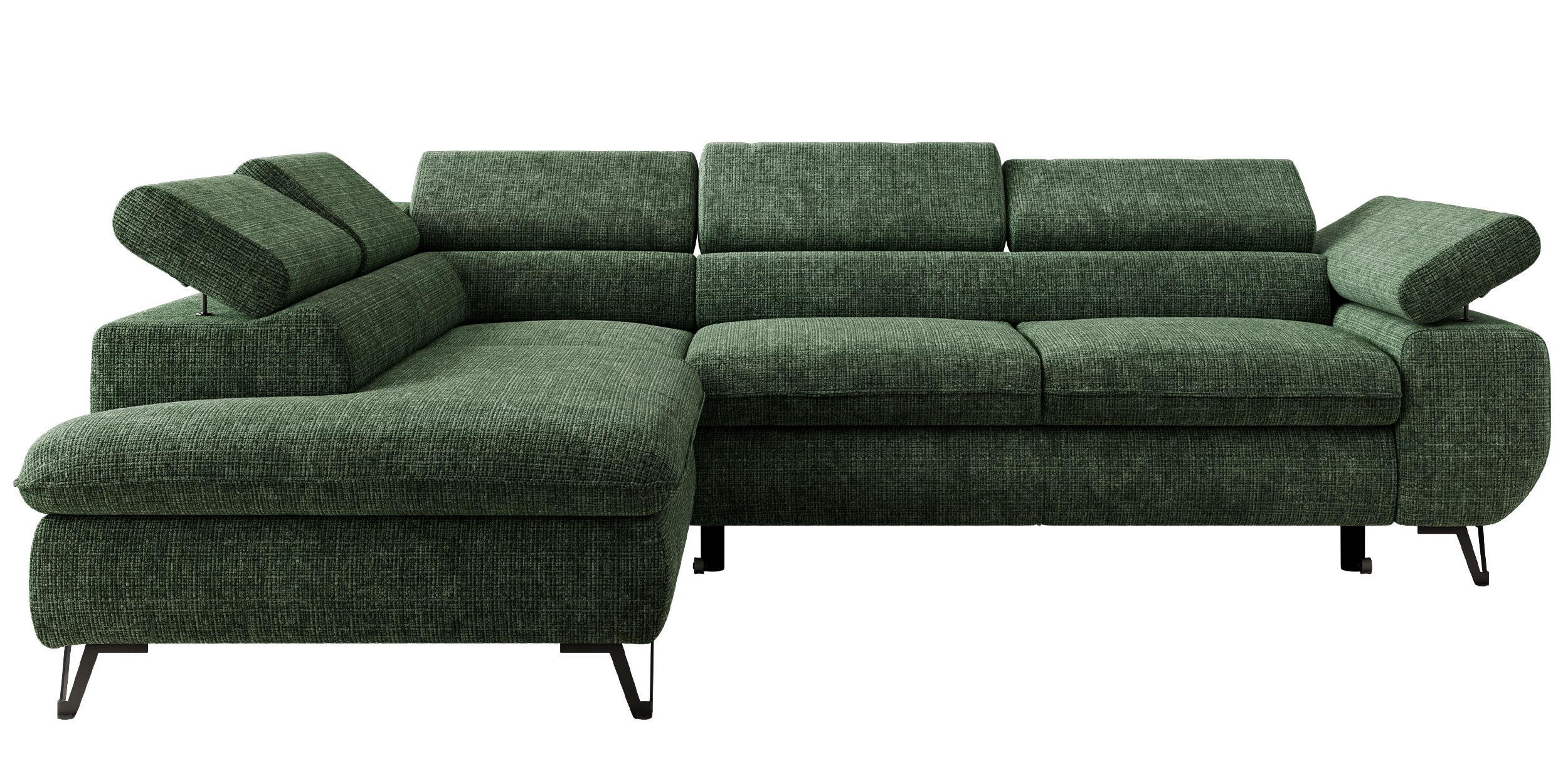 ECKSOFA PABLO L Dunkelgrün Schenille grob gewebt - Links Seite mit Visco Topper - Dunkelgrün/Schwarz, Textil/Metall (208/273cm) - MKS