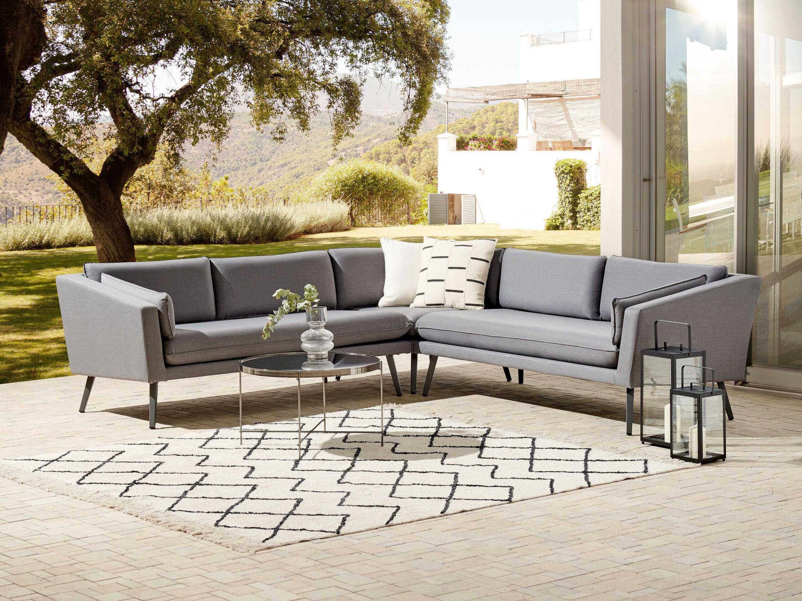 GARTEN-ECKSOFA 5-Sitzer grau modular Loretello - Grau, Textil (243/70/243cm) - Beliani